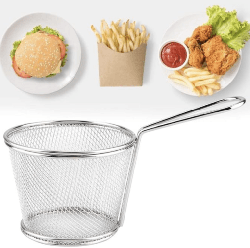 Stainless Steel Deep Fry Basket Round Wire Mesh French Chip Frying Serving Food Presentation Tableware Food Presentation Strainer Potato Cooking Tool - Image 2